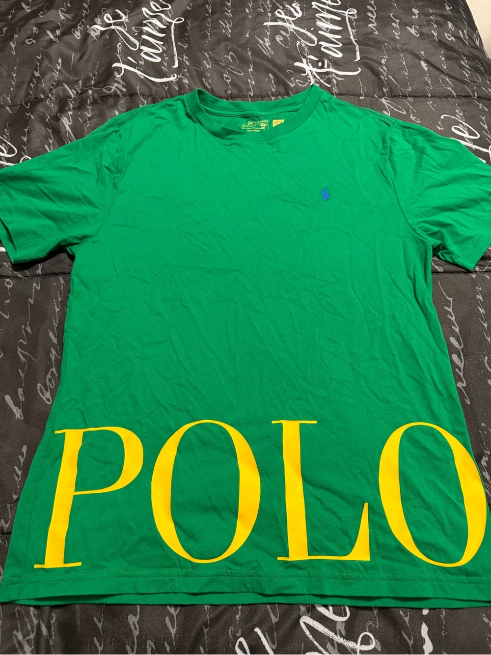 Polo by Ralph Lauren Green Tee with Yellow POLO Hem and Blue Pony